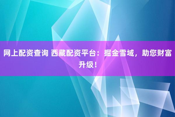 网上配资查询 西藏配资平台:掘金雪域,助您财富升级!