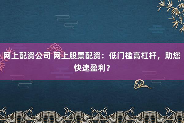 网上配资公司 网上股票配资：低门槛高杠杆，助您快速盈利？
