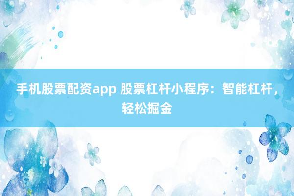 手机股票配资app 股票杠杆小程序：智能杠杆，轻松掘金